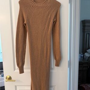 Hollister Ribbed Knit Cowl-Neck Sweater Dress in Camel